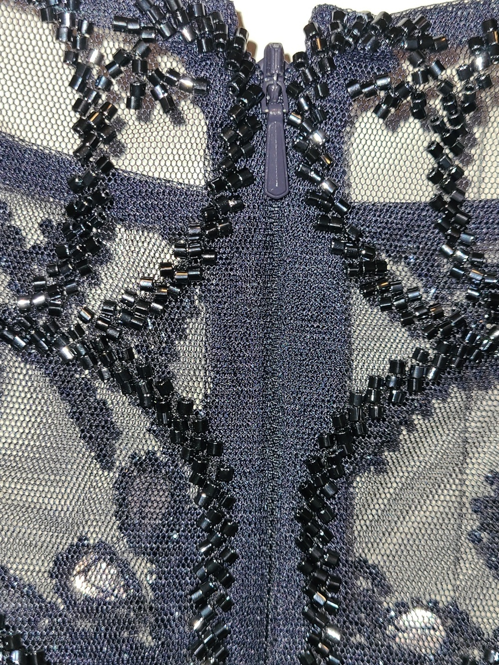 Xscape Navy Beaded Illusion Yoke Evening Gown - Picture 12 of 12